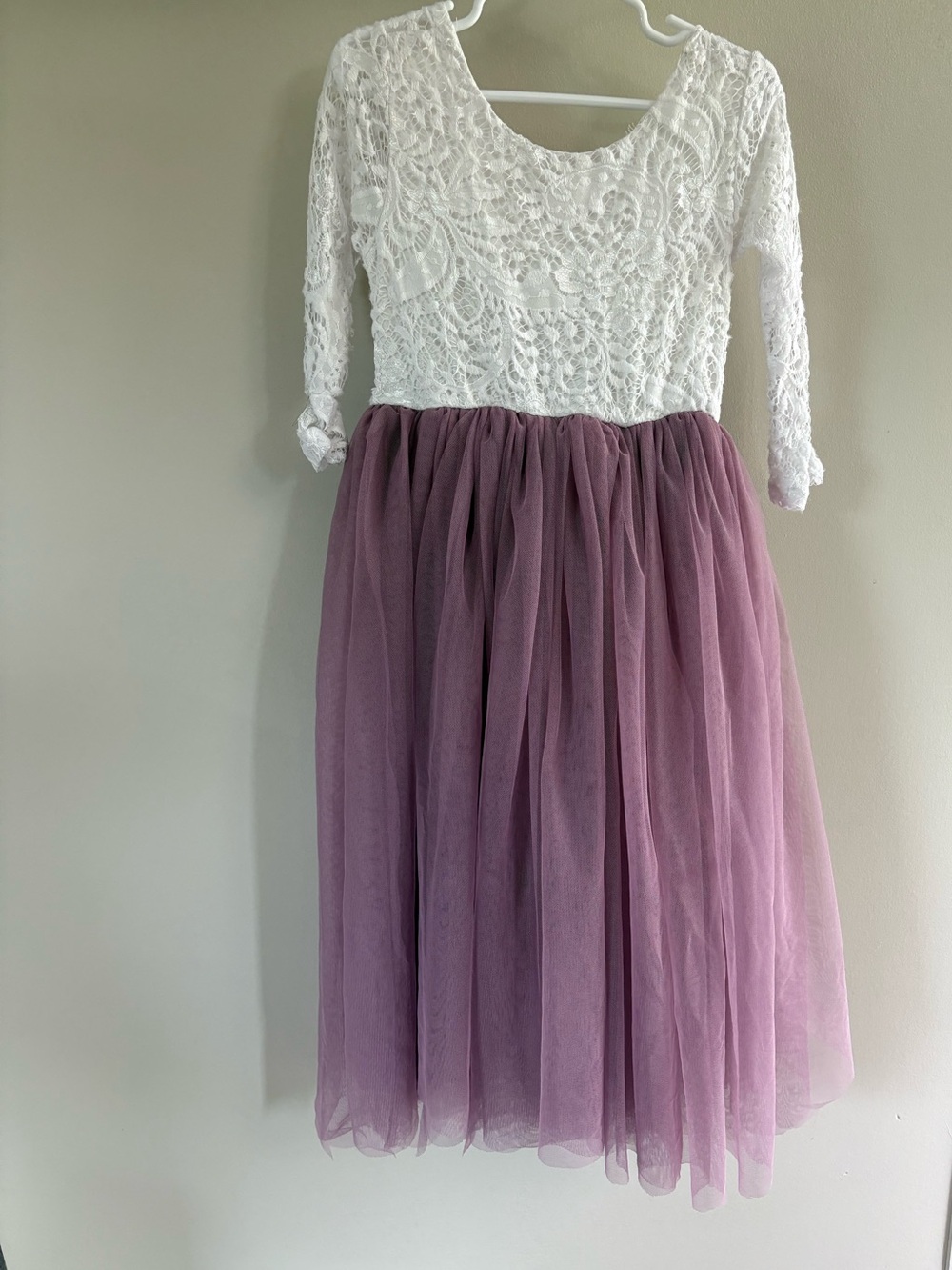Flower girl formal Lace Top Tulle Skirt Dress in White and Dusty Mauve